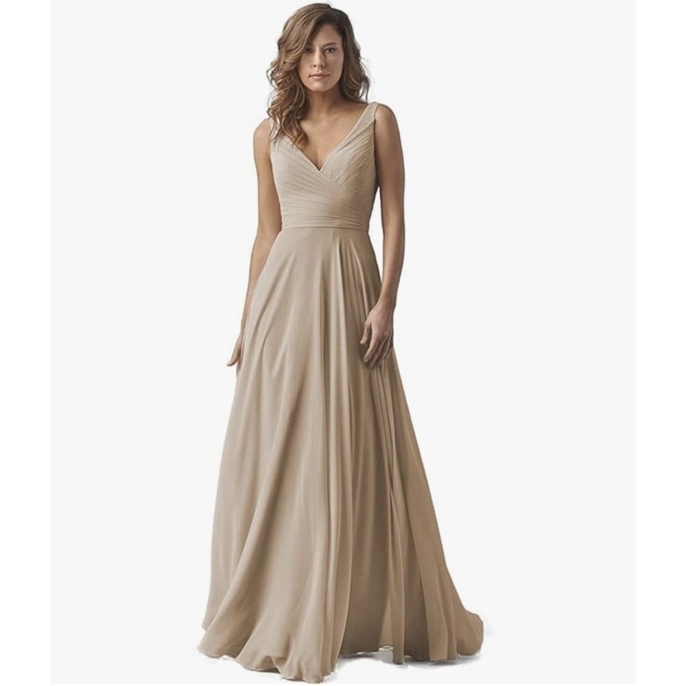 Chiffon Bridesmaid Dress Long For Women V Neck Formal Wedding Party Dress Size14